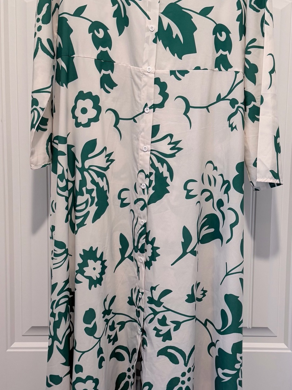 Button-Front Floral Print Women’s Maxi in Green and White